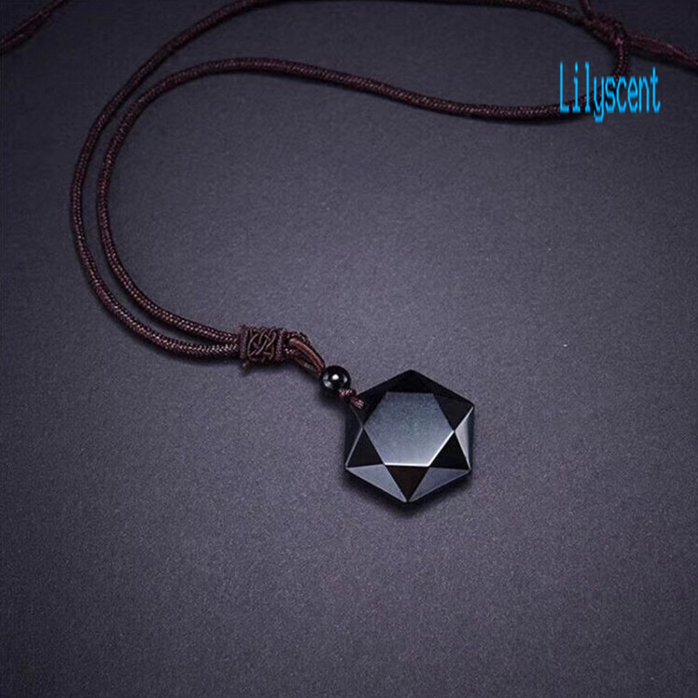 Lily Kalung Batu Obsidian Heksagram Energi Alami Untuk Unisex