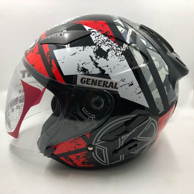 Helm KYT Galaxy Slide Motif 5 Black Red Fluo Hitam Merah Stabilo Double Visor Half Face