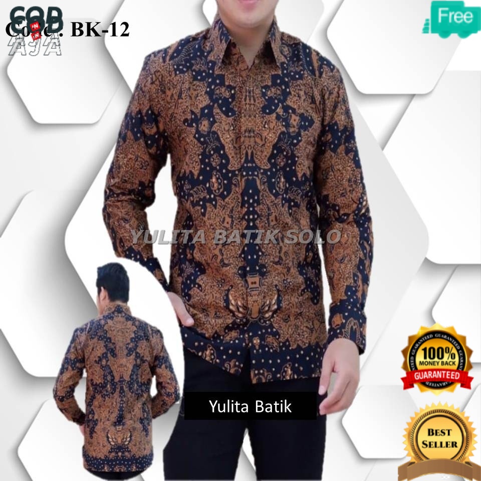 Z1 B73 Batik motif Keris Sogan Jumbo Pria Lengan Pendek Batik Bigsize  S-7XL