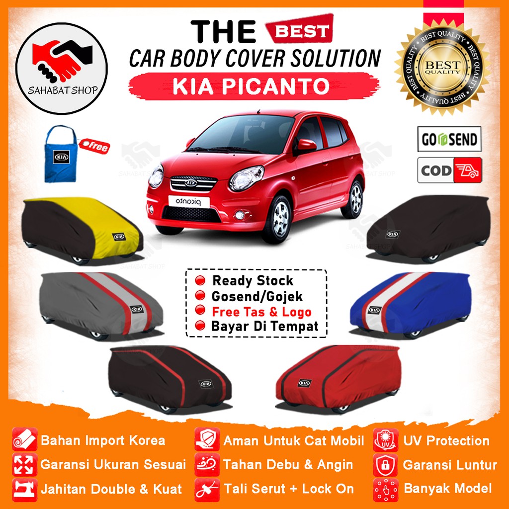 Sahabat Body Cover Mobil Picanto / Sarung Penutup Kia Picanto Outdoor / Tutup Mantel Selimut Pelindung Kerudung Jas Mantol Pembungkus Kelambu Terpal Kerodong Tutupan Bungkus Mobil Picanto Waterproof Anti Air Model Orange