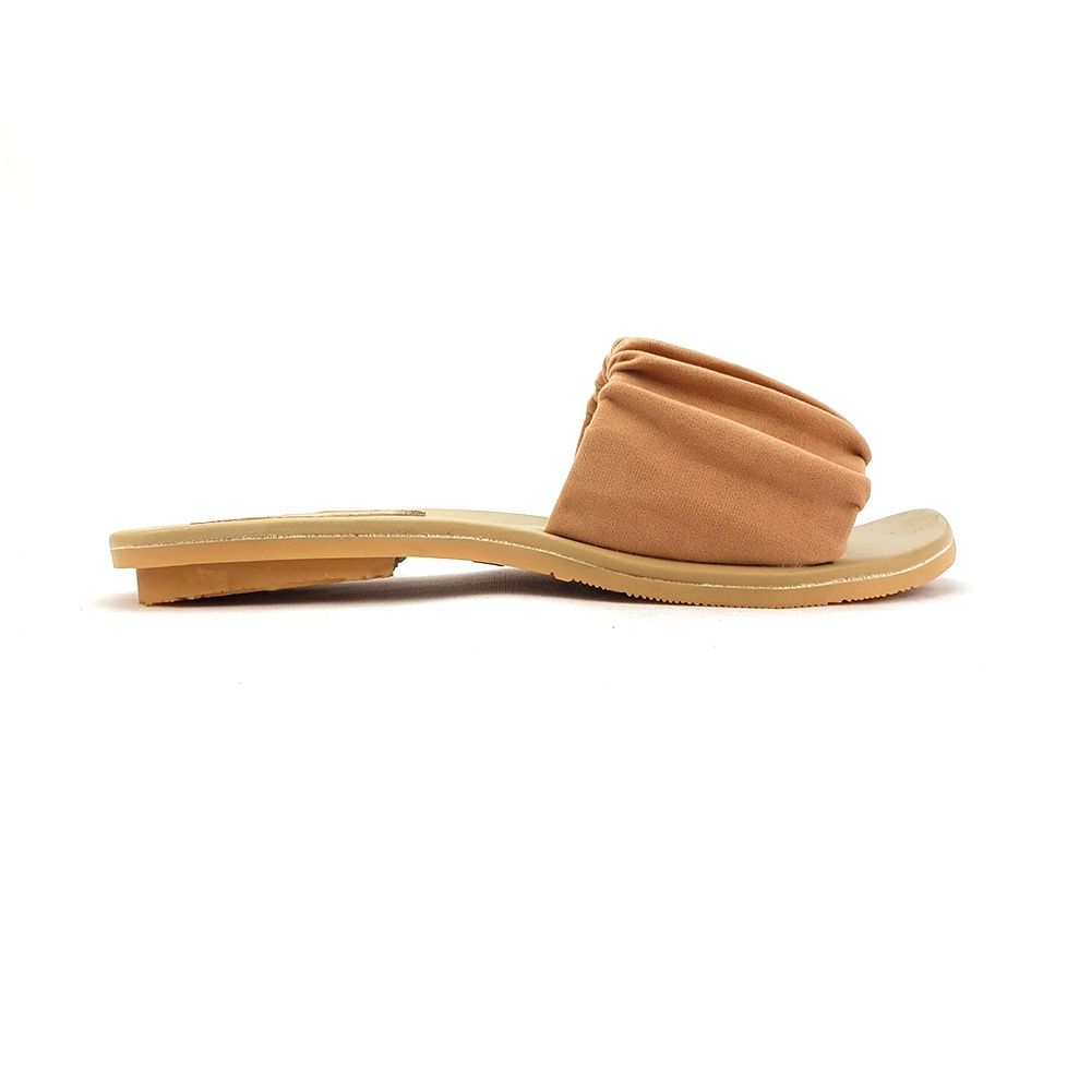 Sandal Slop Nonslip Flat Ruffle Wanita Sendal Kerut Velonesia Emilia Series - Rose-Beige