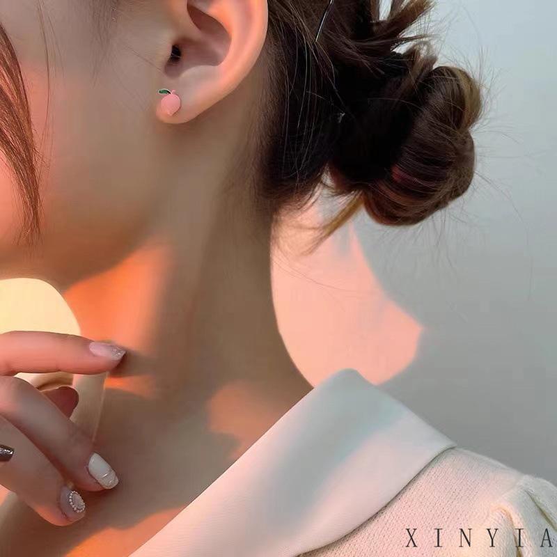 3 Pasang Anting Tusuk Bentuk Buah Peach / Bunga Untuk Wanita