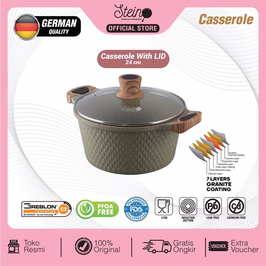 STEIN Diamond Caserolle Panci (Panci 7 Lapis Granite German)-24cm