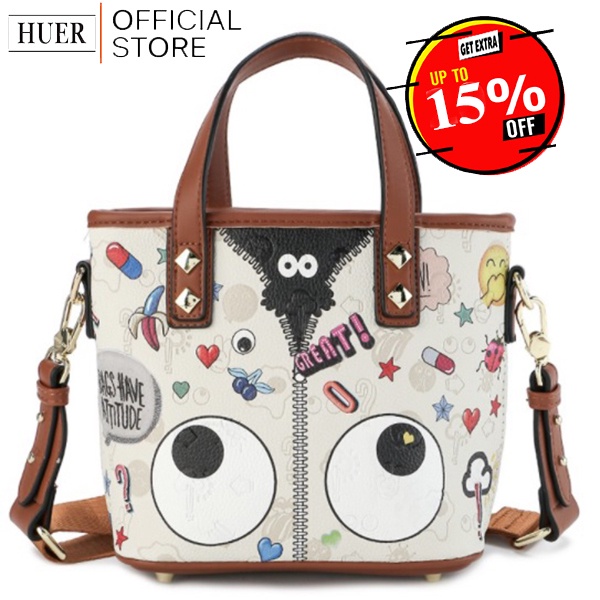 HUER ~ Gefhy Eye Theme Printed Tote Bag 9454-165Cream