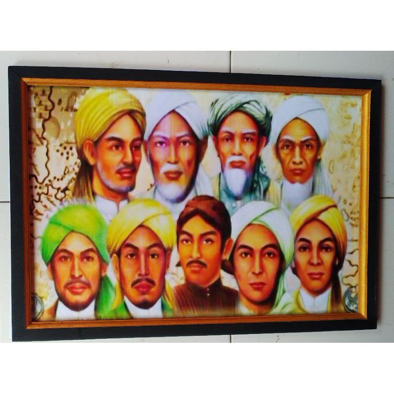 lukisan cetak wali songo + bingkai 65×45cm