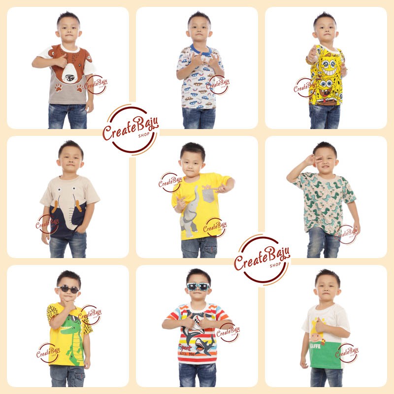 KAOS ANAK LAKI GAJAH BERUANG ROBOT DINO GIRAFFE HIPPO 1-7 TAHUN BAJU ATASAN ANAK FASHION TERMURAH PART 1