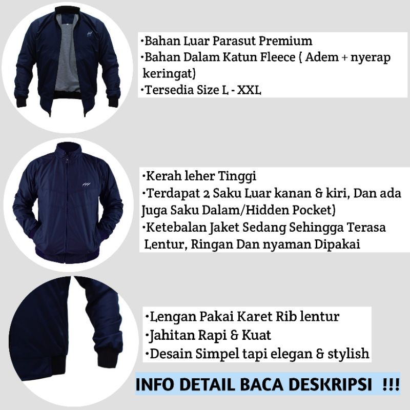 Jaket Casual Bahan Parasut Pria Original BKRS 037 Kasual Anti air Jacket Motor Cowok Parasit Anti Air Waterproof Boomber Bomber laki Dewasa Adem XXL Distro Bandung Murah Kerah Tinggi Touring Polos Katun Fleece