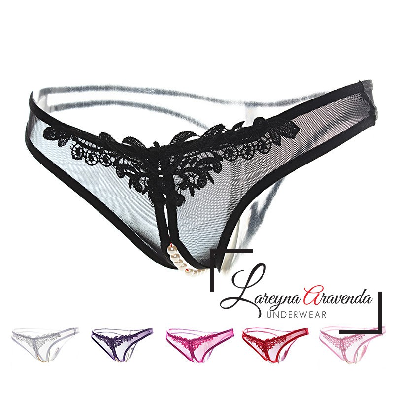 G String Seksi Wanita Model Thong Small Pearl Lace CD017