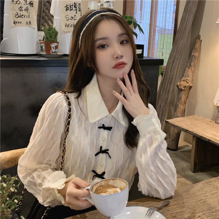 MOOGU ♡ Blus lengan panjang kemeja berongga temperamen wanita