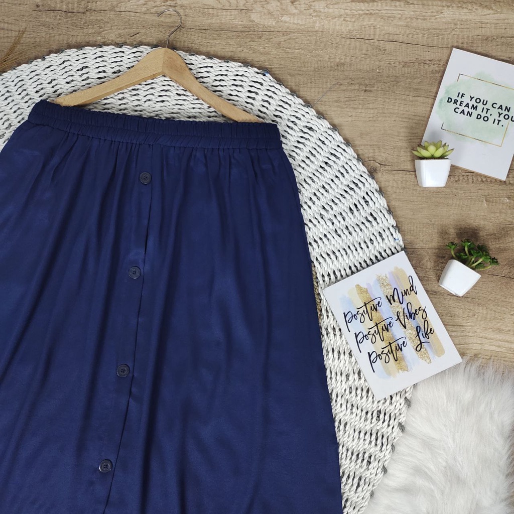 ROK SUPER JUMBO 100KG KE ATAS BUTTONSKIRT BIGSIZE - BISA COD - BUMIL - BAHAM ADEM GAK NERAWANG-NAVY