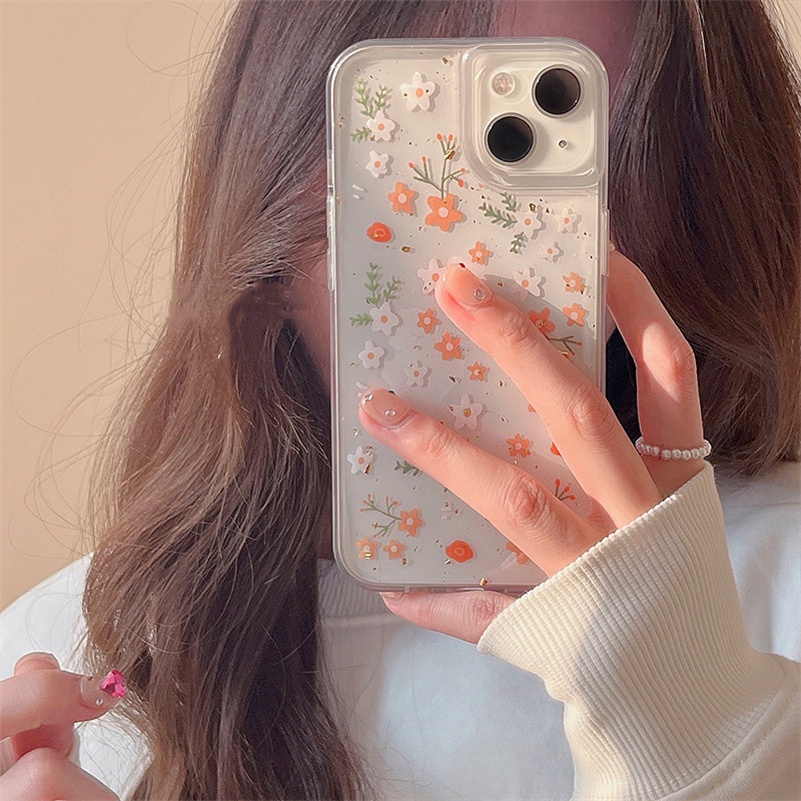 Soft Case Silikon Motif Bunga Untuk Compatible for iPhone 14 Pro Max iPhone 13 12 11 Pro Max X Xr Xs Max SE iPhone 8 7 6 6s Plus Small Floral Full Clear Phone Case Transparent Silicone Soft Case Shockproof Phone Cover