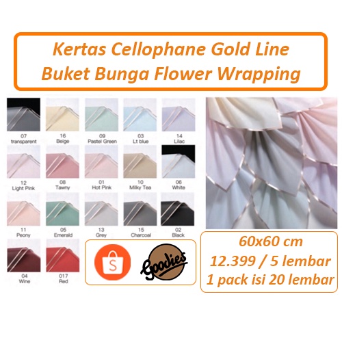 

*5 LEMBAR* Kertas Cellophane Buket Bunga [Gold Line] Flower Wrapping Paper Celophane / Chellophane Murah untuk Snack Uang
