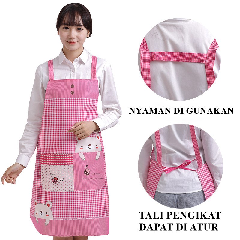 Apron Celemek Masak Dapur Anti Air Clemek Koki Barista Motif Kartun Beruang Waterproof