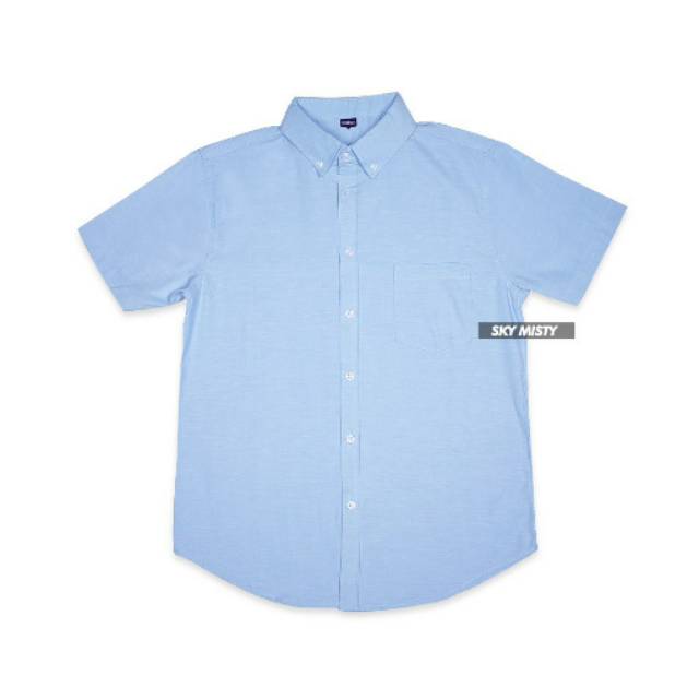 Kemeja Polos Pria Lengan Pendek Slim fit Cotton Oxford - Kemeja Polos Biru Langit