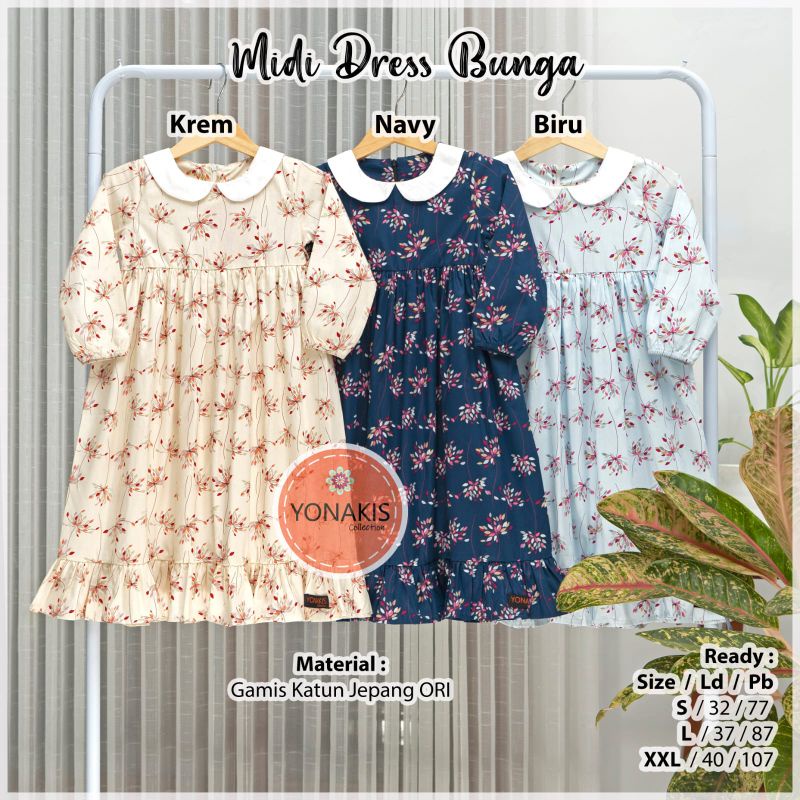 Dress Anak Termurah Katun Jepang Motif Bunga Dress Midi by Yonakis