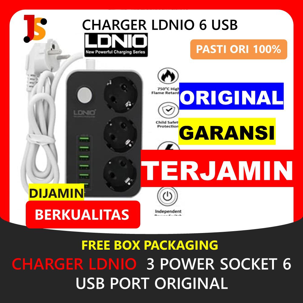 LDNIO STOP KONTAK CHARGER 6 PORT USB FAST CHARGING COLOKAN LISTRIK SMART TRAVEL ADAPTOR 5V 3A JS86