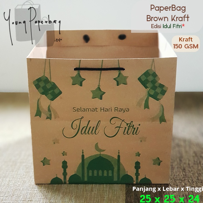 Paper Bag / Tas Kertas Idul Fitri Hampers Lebaran Uk. 25x25x24 Model Kotak Nasi Box 1 Lusin