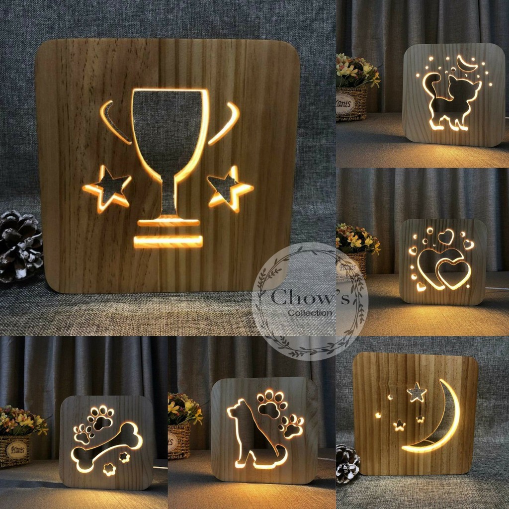 Lampu Hias 3D LED Kayu / Lampu Tidur Karakter Lucu / Wooden Lamp 3D / Lampu Meja / Desk / LED Lamp