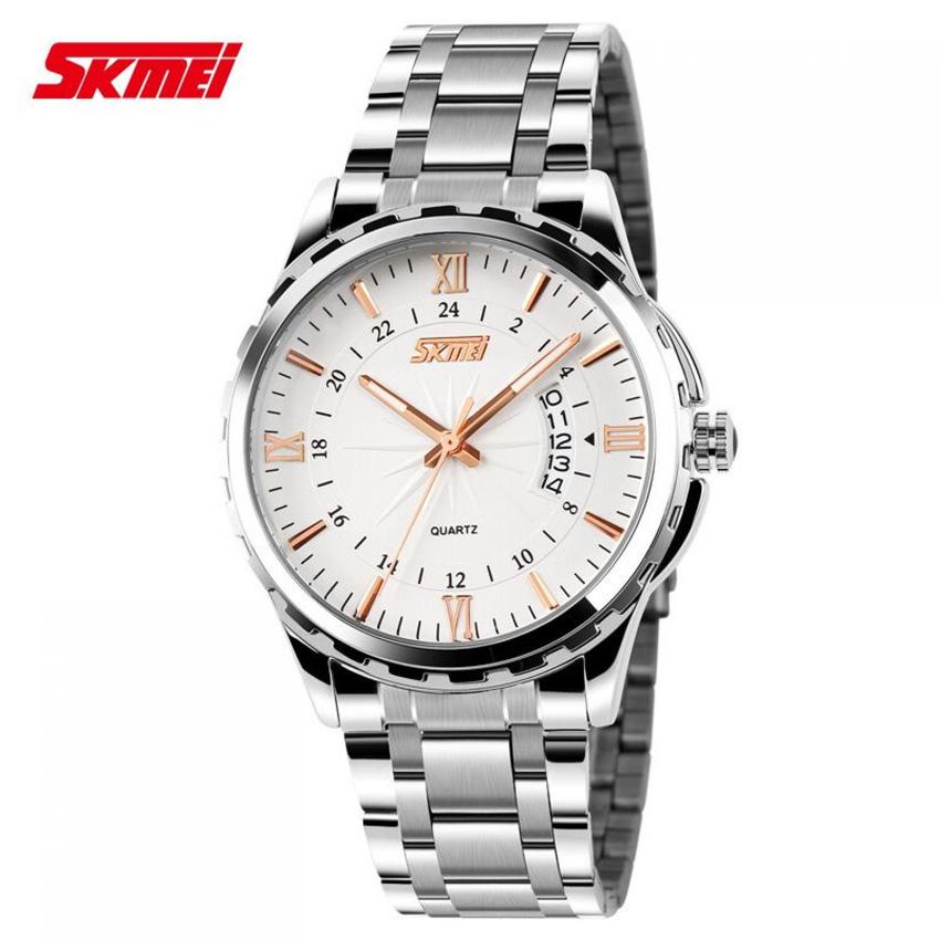 SKMEI Jam Tangan Pria Anti Air Terbaru Ori Analog Tali Rantai Rante Besi Stainless Steel Mewah Elegan Keren Buat Gaya Kasual Import Impor Skimei Original Jamtangan Skemei Orii Casual Laki Laki Dewasa Waterproof WR 50m Arloji Cowok Cowo - Silver