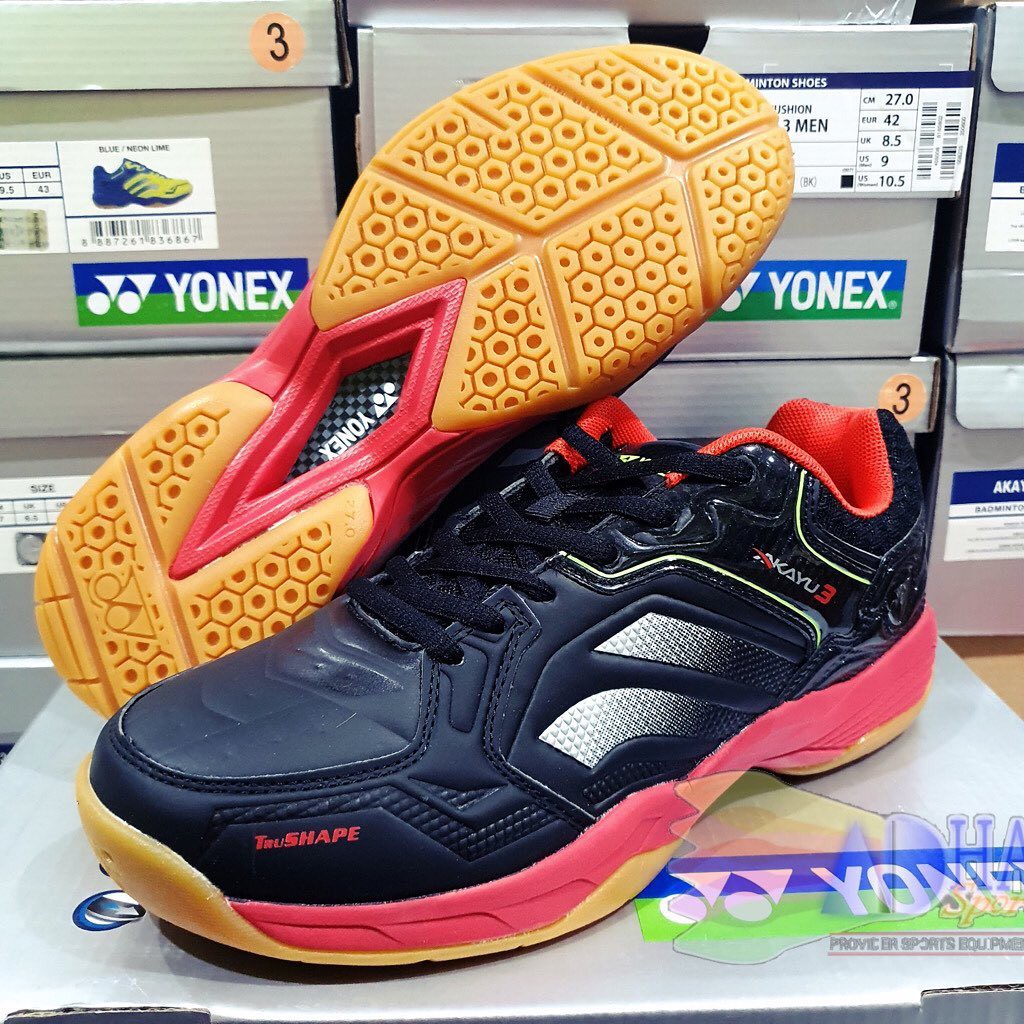 Sepatu Badminton Yonex Akayu 3 Black BrighRed Original Bulutangkis Sunrise Store Surabaya Adha Sport