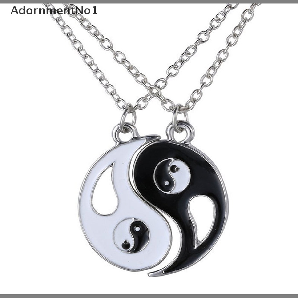 (AdornmentNo1) 2pcs Kalung Rantai Dengan Liontin Yin Yang Warna Hitam / Putih Untuk Pasangan / Sahabat