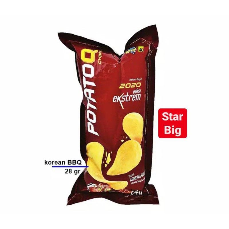 Kikoya PotatoQ Potato Q Chips Makanan Ringan Edisi Ekstrem Rasa Korean Bbq 28g