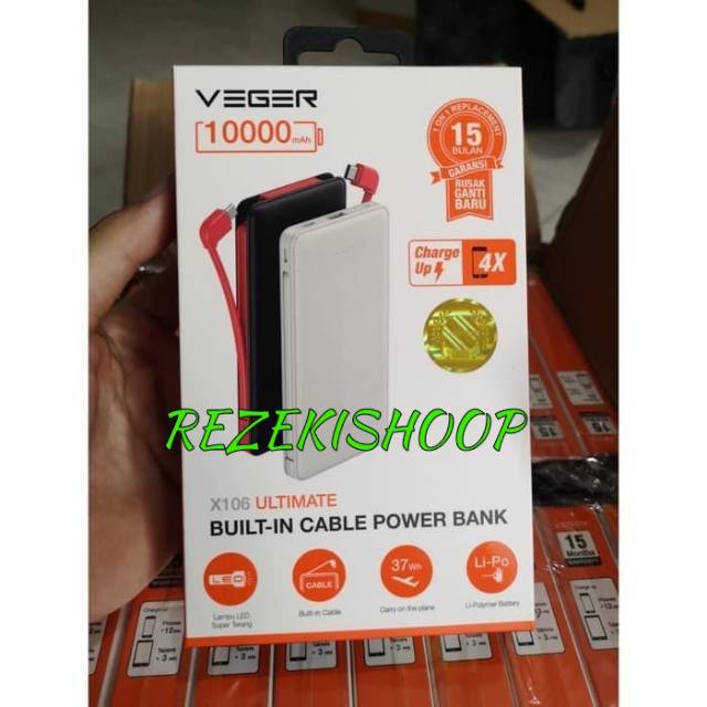 PowerBank VEGER X106 10000mAh Real Capacity Lampu Senter