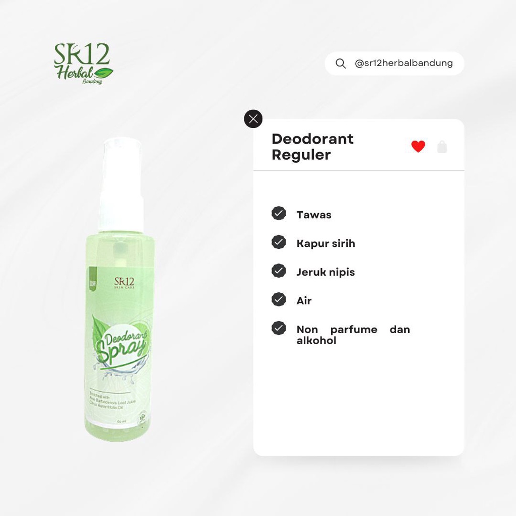 SR12 Deodorant Spray 60ml Penghilang Bau Badan Keringat Non Alkohol Antiperspirant Mencerahkan Kulit Ketiak