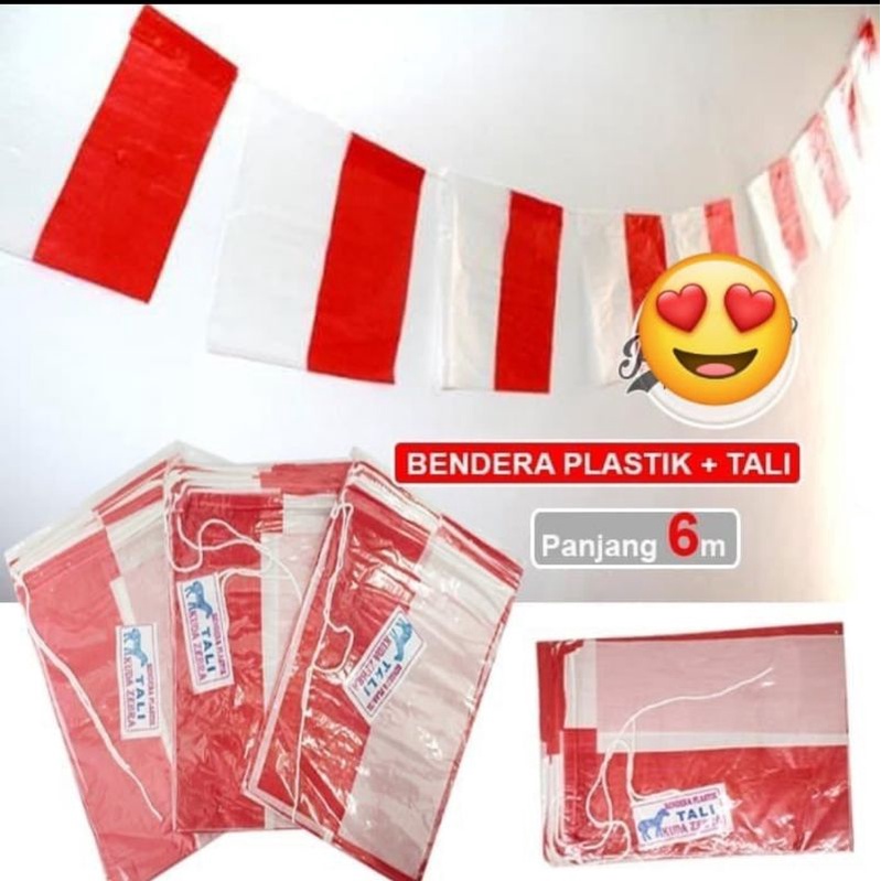 Bendera Plastik Merah Putih Plus Tali Siap Pasang/ Bendera Umbul-Umbul Bendera Peluit Merah Putih
