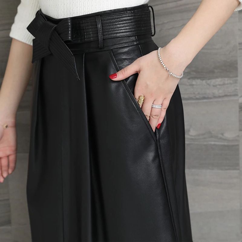 Rok Panjang Wanita Long Leather Skirts Bahan Semikulit Model A-Line Rok Korea Wanita Kantoran Party Wrap