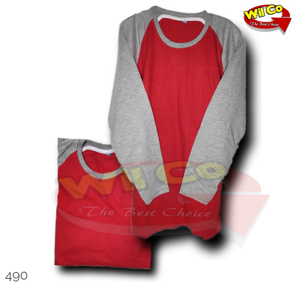 J490 Kaos Raglan Pria Wanita Kaos Raglan Lengan Panjang