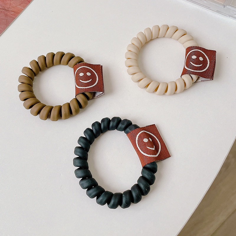 Ikat Rambut Model Kabel Telepon Motif Smiley Face Warna Kopi Gaya Korea Untuk Wanita