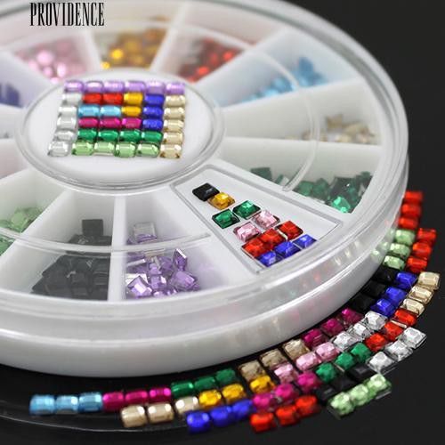 [Bayar Di Tempat] 12 Warna 3D 3mm Persegi Nail Dekorasi Pipih Shiny Rhinestone DIY Nail Art Tips