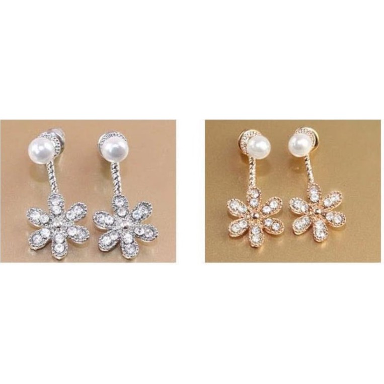 Anting Tindik Wanita Mutiara A14 BUNGA 02 Korea Fashion Women Pearl Earring Giwang Cewe-SILVER