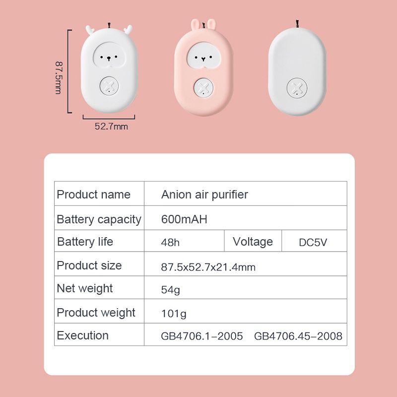 Aolon Air Purifier Wearable Necklace Mini Portable USB Negative Lon Generator Low Noise