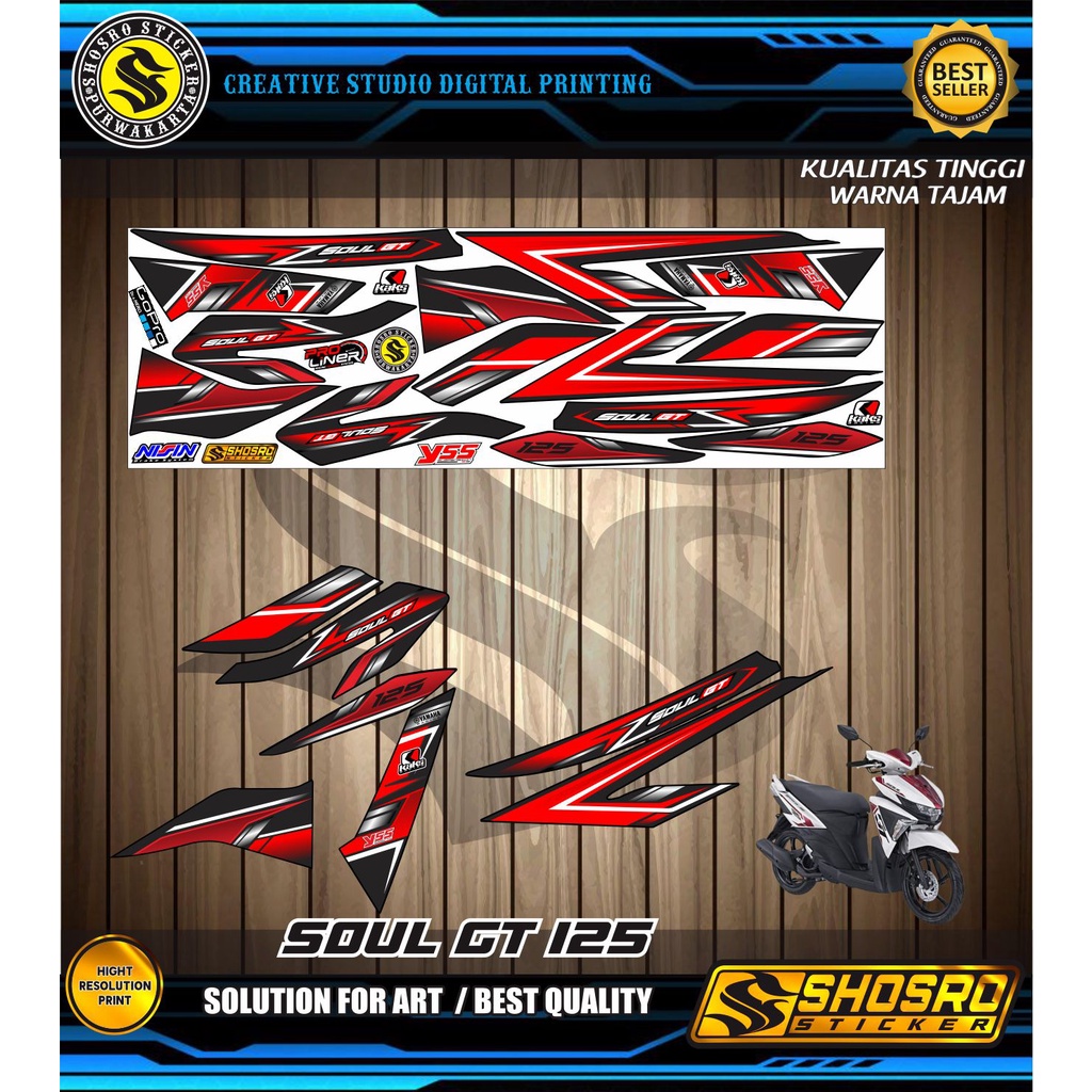 COD / VARIASI MOTOR YAMAHA MIO SOUL GT 125  STRIPING/STIKER VARIASI STYLE TERBARU MERAH LIS PUTIH