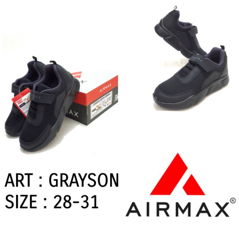 SEPATU SEKOLAH ANAK UNISEX AIRMAX GRAYSON TERMURAH FULLBLACK SEPATU KEREN