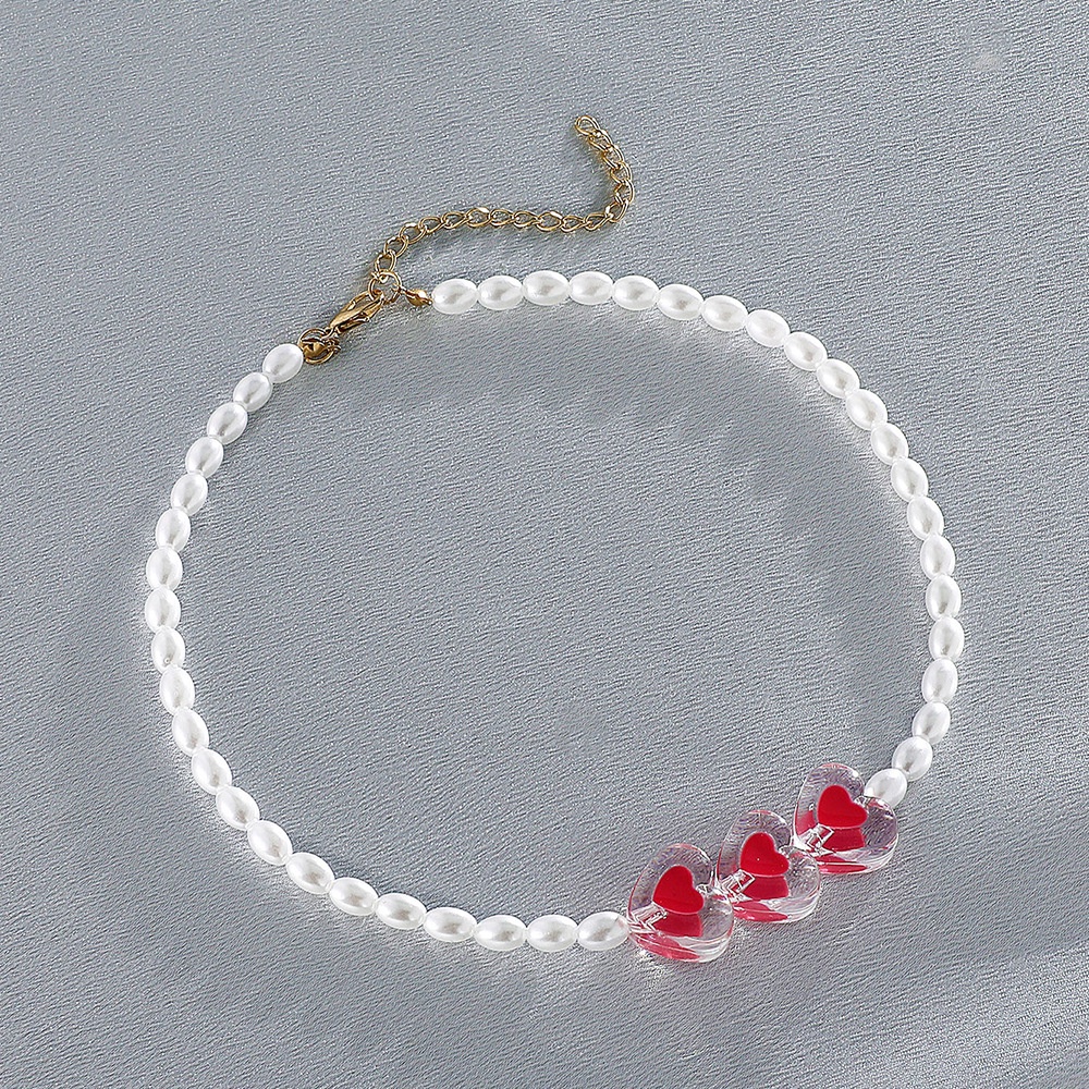 Kalung Pendek Mutiara Antik Mewah Ringan Rantai Klavikula Manik-manik Cinta Merah Bohemian Fashion Perhiasan Wanita Baru
