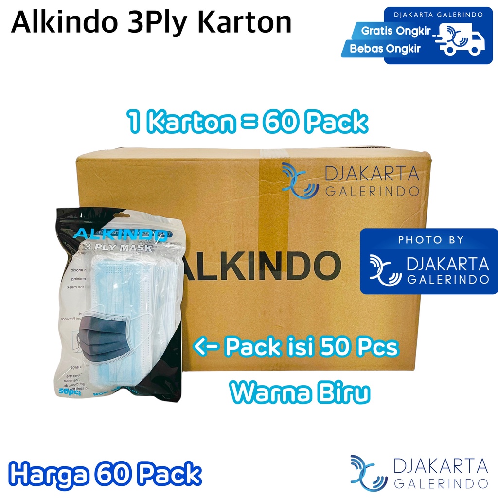 Masker Alkindo 3Ply Grosir Perkarton isi 60 Pack