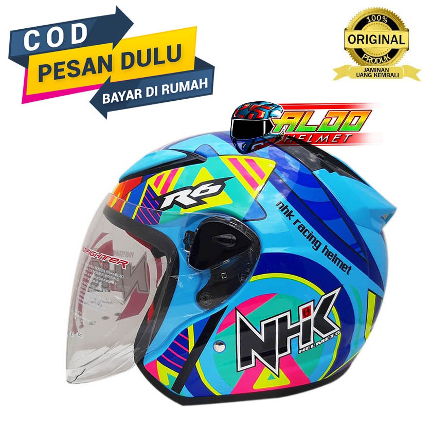 HELM NHK R6 MOTIF PIGMENT BLUE HELM NHK TERLARIS HELM TERBARU HELM HALF FACE