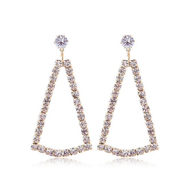 LRC Anting Tusuk Fashion Gold Color Full Diamond Decorated Earrings