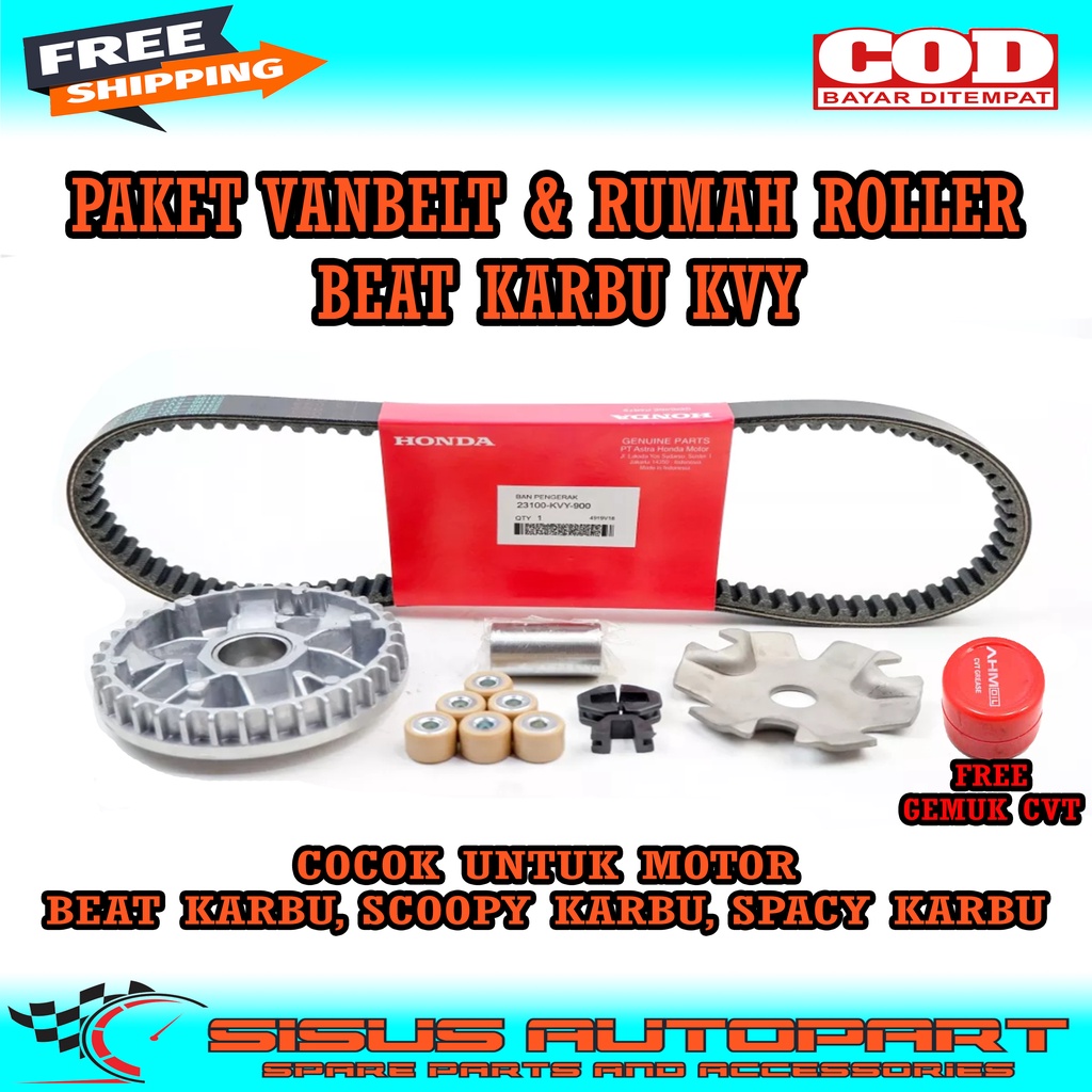 PAKET VBELT DAN RUMAH ROLLER BEAT KARBU SCOOPY KARBU SPACY KARBU / RUMAH ROLLER  ASSY DAN VANBELT BEAT KARBU KVY