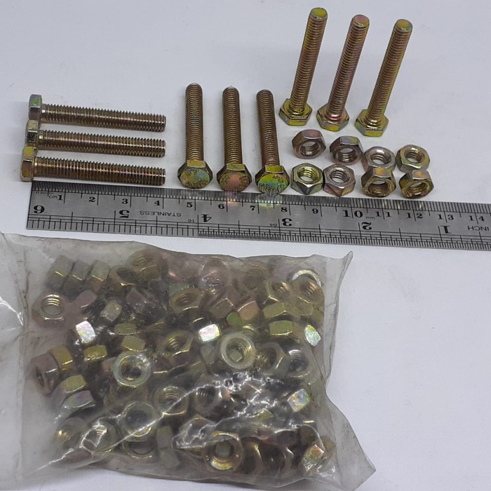 BAUT MUR M6X40 PANJANG 4CM / BAUT MUR KUNING M6 X 40 KUNCI 10