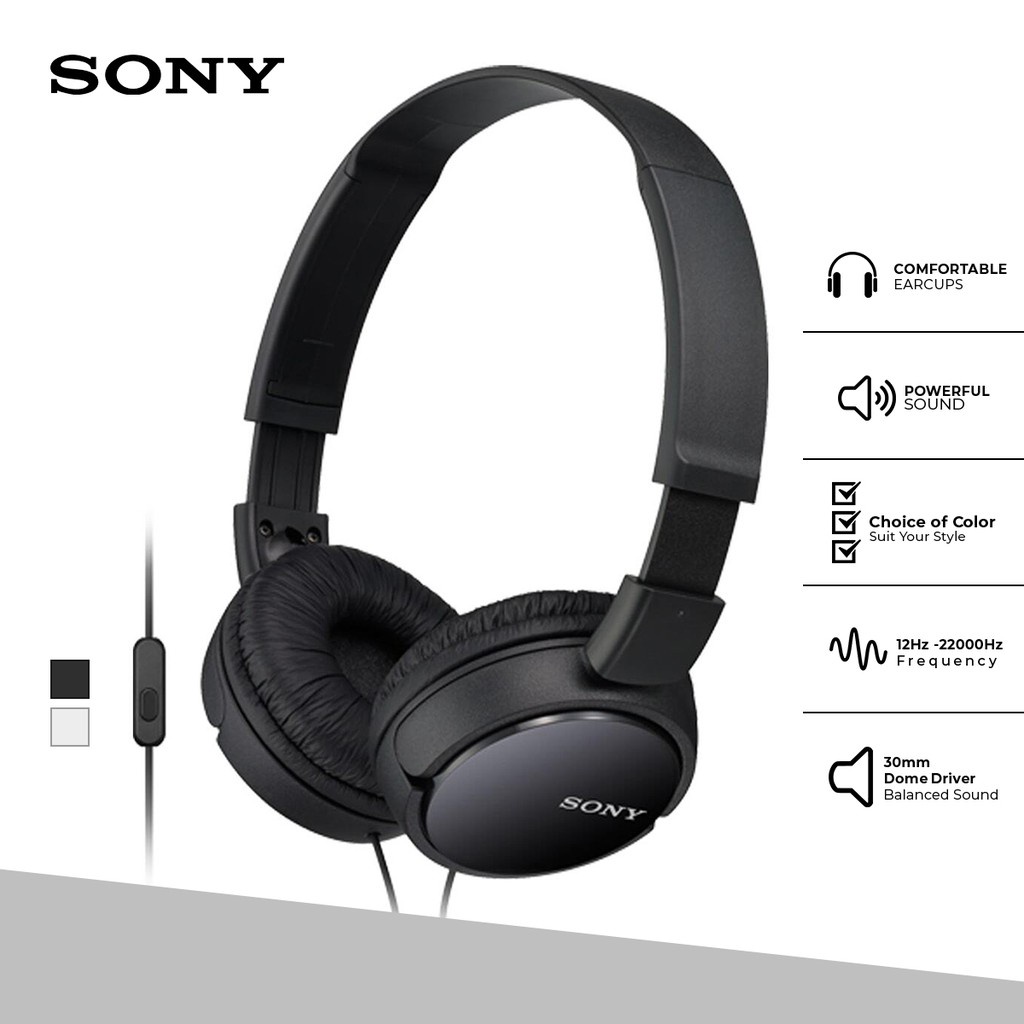 Earphone Sony MDR-ZX110AP Headset Mass Model Overbands - Black SONY Headphone Original