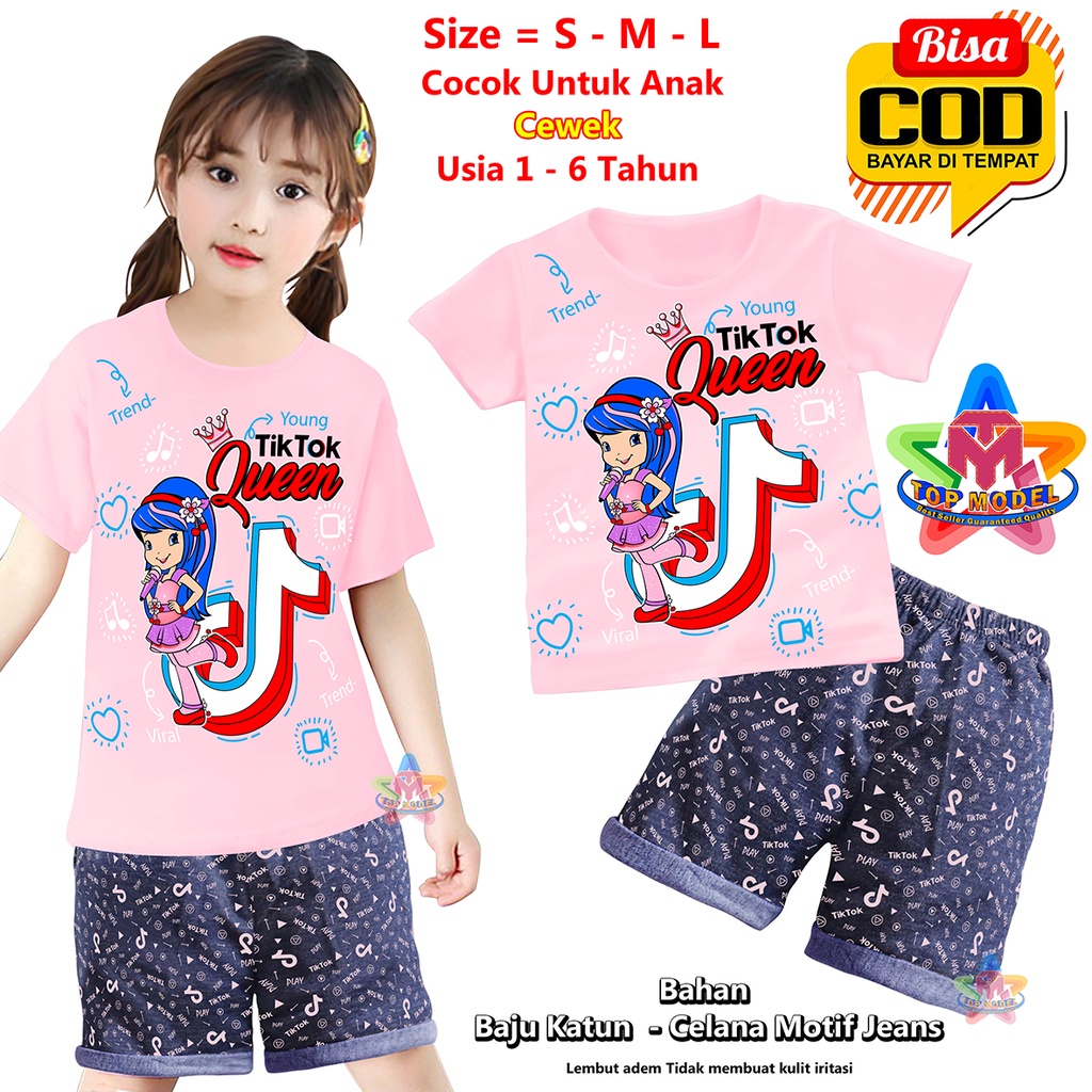 BISA COD &amp; Gratis Ongkir Setelan Baju Anak Celana Jeans TIKTOK Queen Baby Cewek 1-6 Tahun Wanita TOP MODEL 00060 Baju Anak Pendek terbaru &amp; termurah Bahan Katun Baju Setelan Anak Pendek Paling Tren &amp; Laris Terbaru Kekinian Baju Anak Main Kado Ulang Tahun