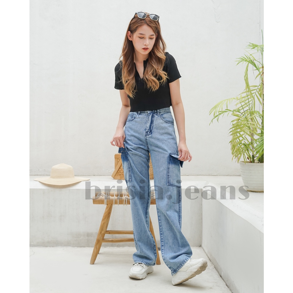 BRISIA JEANS - HYE-JIN Cargo Boyfriend Jeans (Highwaist) - Size 27-33 - Celana Cargo Wanita