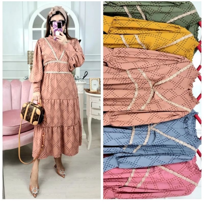 Midi dress lesti rubi bintik by Meijiwang