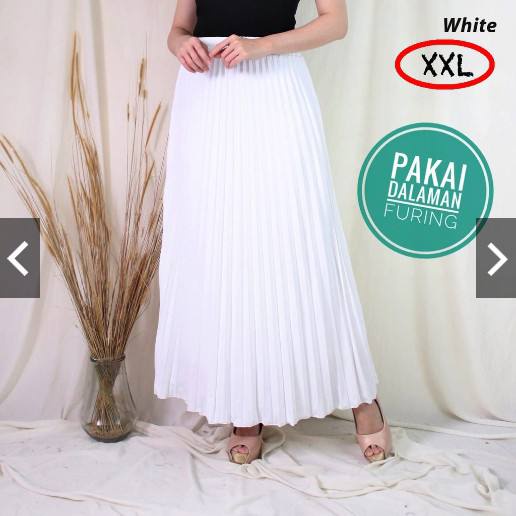 KIYOREN ROK PLISKET JUMBO PUTIH FURING XXXL BIGSIZE HYGET MELAR MAYUNG PLEATED SKIRT MAXI MUSLIM BUMIL