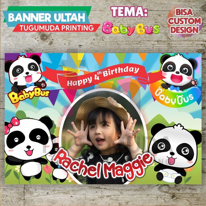 Cetak Banner|Backdrop|Spanduk Ultah / Ulang Tahun Bayi Panda - BABYBUS