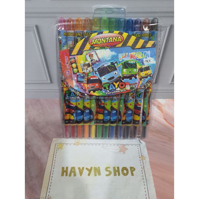 crayon putar panjang 12warna/krayon putar/rolling crayon/twist crayon/oil pastel-Tayo